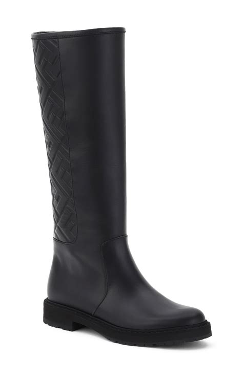 fendi logo embossed knee high boot|Fendi knee high patent boots.